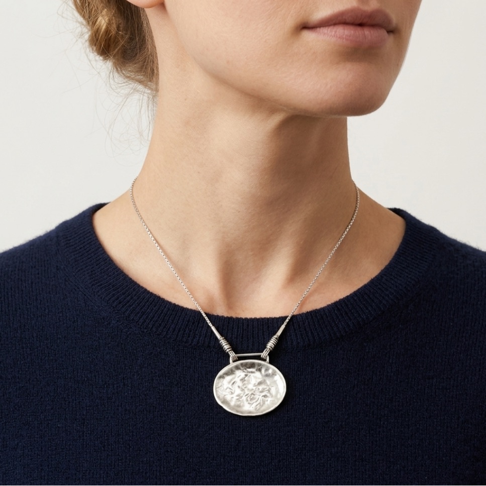 Silpada Retired N1356 “ Seattle Skies” Sterling Silver Hammered Disc Necklace
